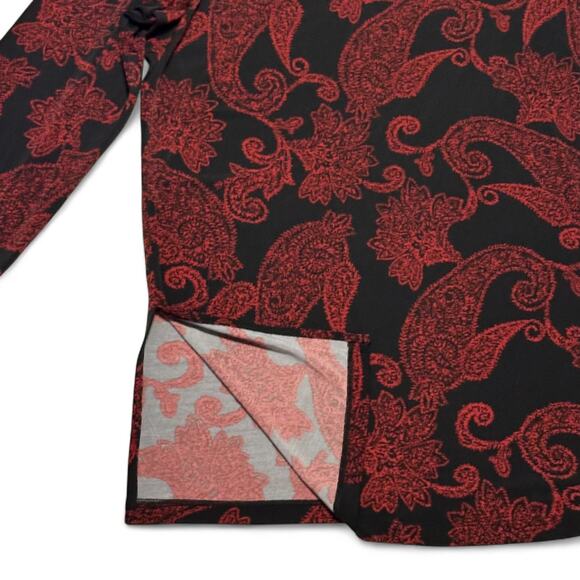 Susan Graver Red Black Paisley Tunic Top Plus Sz 1X Ruched Neck Stretch Holiday - Picture 7 of 9